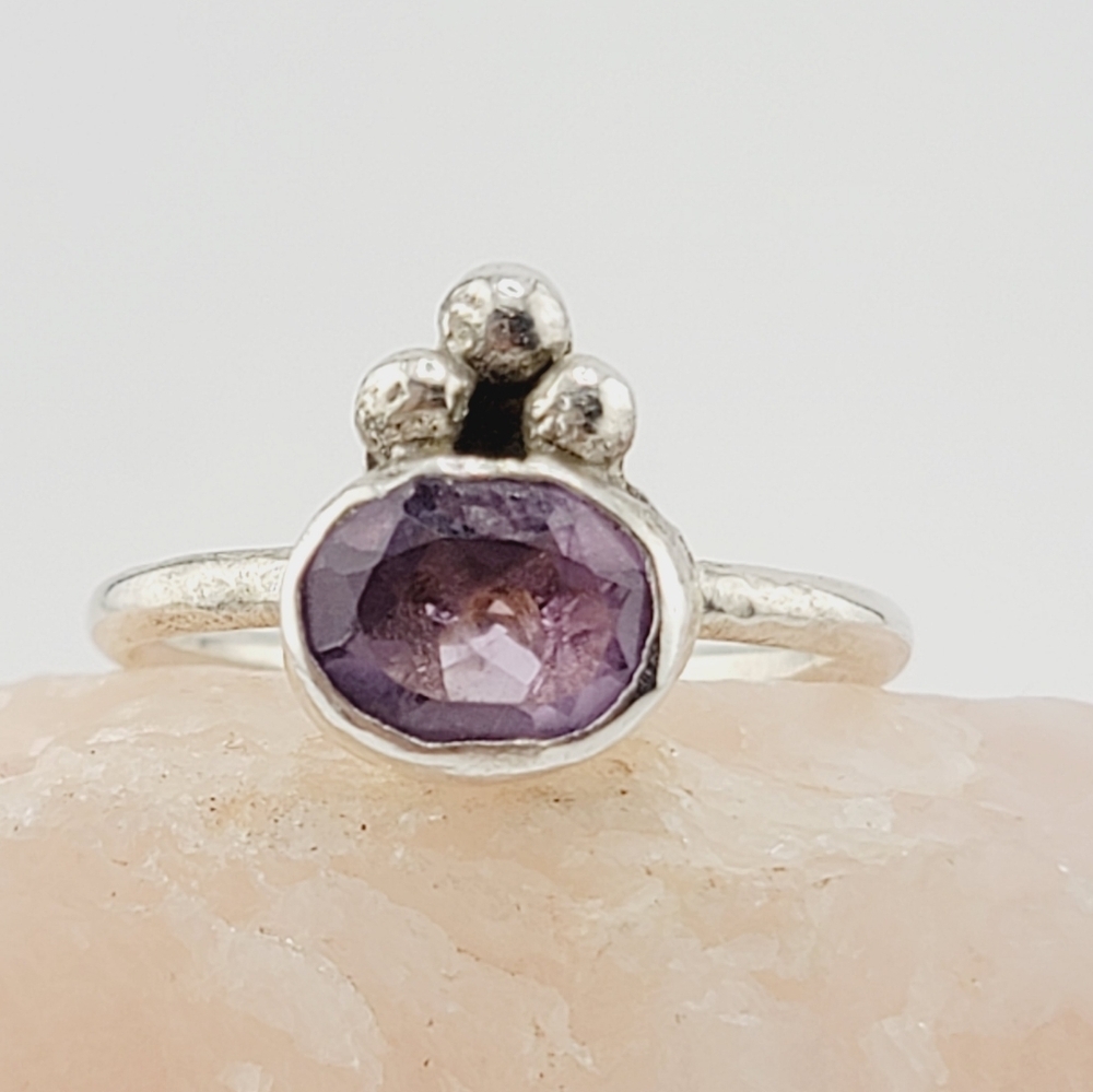 AMETHYST PRINCESS RING HANDMADE IN STERLING SILVER METAL SIZE 8.5